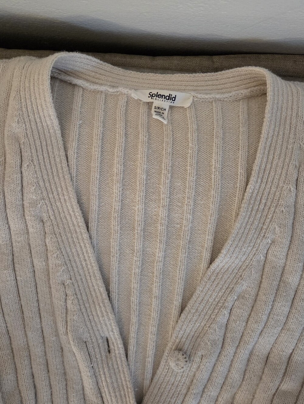 Splendid Cream Ribbed V‑Neck Button Cardigan - Picture 2 of 5